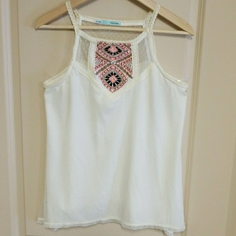 Lace Tank Top With Stitched Design